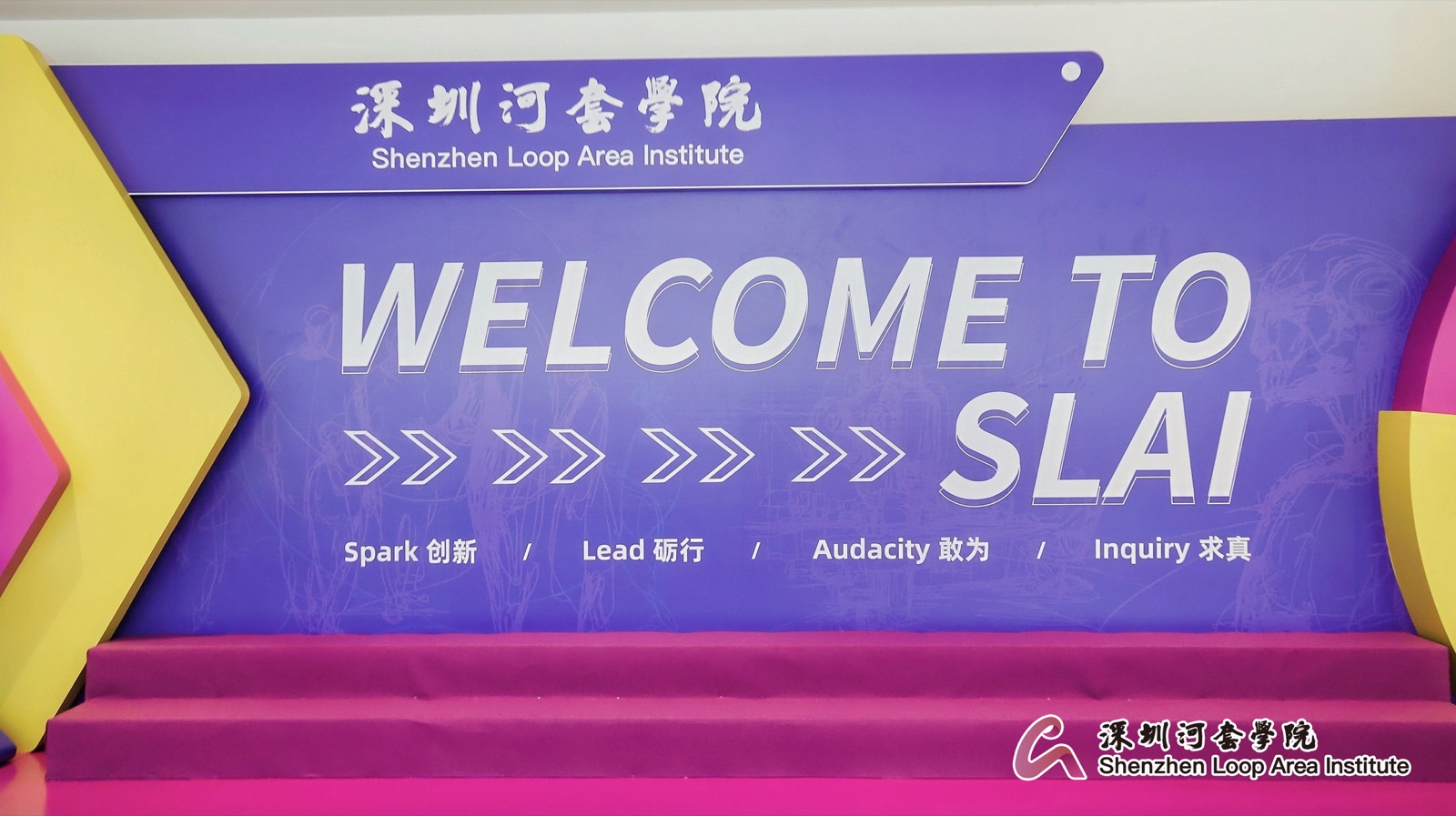 Welcome to SLAI display with the institute name and values